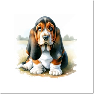 Watercolor Basset Hound Puppies Painting - Cute Puppy Posters and Art